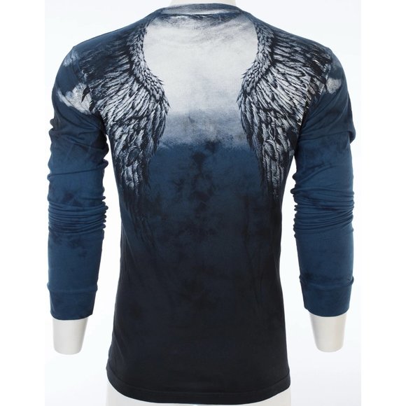 AFFLICTION Men's T-Shirt Long Sleeve UPWARD Wings Tattoo Biker Blue - Picture 6 of 7